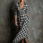 Women's Plaid Lapel Single-Breasted Shirt Maxi Dress