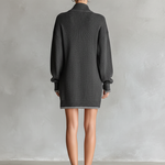 Women's Fashion Loose Knit White Trim Zipper Polo Neck Mini Dress