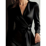 Elise Fairfax | Satin Wrap Midi Dress in Burgundy Red For Women