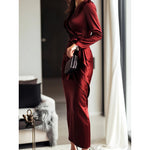 Elise Fairfax | Satin Wrap Midi Dress in Burgundy Red For Women