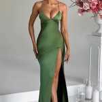Sienna Donovan | Satin Halter Neck Slit Maxi Dress For Women