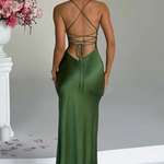 Sienna Donovan | Satin Halter Neck Slit Maxi Dress For Women