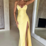 Sienna Donovan | Satin Halter Neck Slit Maxi Dress For Women