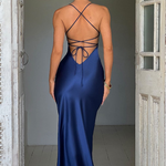 Sienna Donovan | Satin Halter Neck Slit Maxi Dress For Women