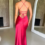 Sienna Donovan | Satin Halter Neck Slit Maxi Dress For Women