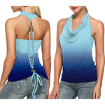 Nadorine Cowl Neck Halter Top Sleeveless Backless Shirt