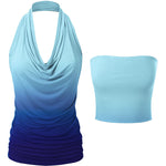 Nadorine Cowl Neck Halter Top Sleeveless Backless Shirt