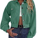 Women's Fashion Cropped Shacket Long SLeeve Trendy Button Down Corduroy Shirts Shacket Jackets - Nadorine (Us Only)
