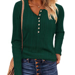 Nadorine Sweaters Ribbed Knit Long Sleeve Henley Shirts