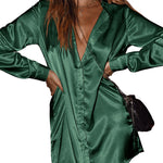 Long Sleeve Satin Shirt Dress - Nadorine (Us Only)