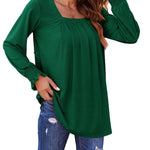 Nadorine Long Sleeve Shirts Square Neck Pleated Tunic Tops
