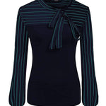 Nadorine Bow Tie Neck Long Sleeve Shirts Work Tops