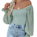 Puff Long Sleeve Bodysuit Leotard Sheer Top - Nadorine (Us Only)