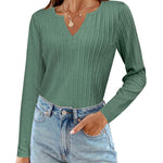 Nadorine Women's Long Sleeve V Neck Slim Fit T Shirts
