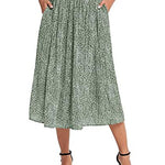 Women's Midi Skirts Elastic High Waist Skirt Polka Dot Casual Pleated Skirt with Pockets - Nadorine (Us Only)
