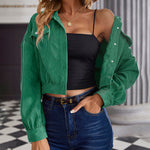Women's Fashion Cropped Shacket Long SLeeve Trendy Button Down Corduroy Shirts Shacket Jackets - Nadorine (Us Only)