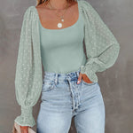 Puff Long Sleeve Bodysuit Leotard Sheer Top - Nadorine (Us Only)