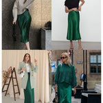 Satin Zipper Elegant Work Skirts - Nadorine (US Only)