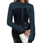 Nadorine Bow Tie Neck Long Sleeve Shirts Work Tops