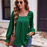 Nadorine Long Sleeve Shirts Square Neck Pleated Tunic Tops
