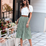 Women's Midi Skirts Elastic High Waist Skirt Polka Dot Casual Pleated Skirt with Pockets - Nadorine (Us Only)