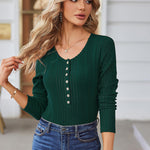 Nadorine Sweaters Ribbed Knit Long Sleeve Henley Shirts