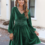 Nadorine Velvet Dress V-Neck Long Sleeve Stretch Mini Dress