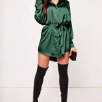 Long Sleeve Satin Shirt Dress - Nadorine (Us Only)
