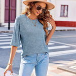 Nadorine Ribbed Knit Short Sleeve Casual Tunic Tops