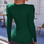 Nadorine V Neck Sweaters Casual Puff Sleeve Pullover Sweater