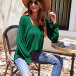Nadorine Long Sleeve Shirts Square Neck Pleated Tunic Tops