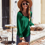 Nadorine Long Sleeve Shirts Square Neck Pleated Tunic Tops