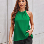 Nadorine High Neck Halter Tops Sleeveless Flowy Cami Blouse