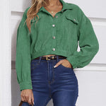 Women's Fashion Cropped Shacket Long SLeeve Trendy Button Down Corduroy Shirts Shacket Jackets - Nadorine (Us Only)