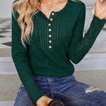 Nadorine Sweaters Ribbed Knit Long Sleeve Henley Shirts