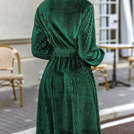 Nadorine Velvet Dress V-Neck Long Sleeve Stretch Mini Dress