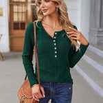 Nadorine Sweaters Ribbed Knit Long Sleeve Henley Shirts