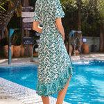 Nadorine Women's Bohemian Floral Tie Front V Neck Midi Dresses