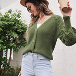 Lantern Sleeve Button Down Cable Knit Sweate - Nadorine (Us Only)