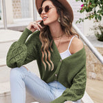 Lantern Sleeve Button Down Cable Knit Sweate - Nadorine (Us Only)