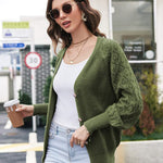 Lantern Sleeve Button Down Cable Knit Sweate - Nadorine (Us Only)
