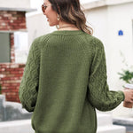 Lantern Sleeve Button Down Cable Knit Sweate - Nadorine (Us Only)