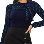 Nadorine Bow Tie Neck Long Sleeve Shirts Work Tops