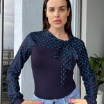 Nadorine Bow Tie Neck Long Sleeve Shirts Work Tops