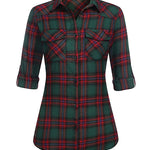 Long/Roll Up Sleeve Cotton Plaid Shirts - Nadorine (Us Only)