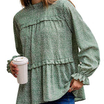 Women's Tops Casual Floral Print Long Sleeve Ruffle Loose Babydoll Shirt Blouse Tunic Top - Nadorine (Us Only)
