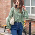 Women's Tops Casual Floral Print Long Sleeve Ruffle Loose Babydoll Shirt Blouse Tunic Top - Nadorine (Us Only)