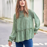 Women's Tops Casual Floral Print Long Sleeve Ruffle Loose Babydoll Shirt Blouse Tunic Top - Nadorine (Us Only)