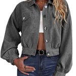 Women's Fashion Cropped Shacket Long SLeeve Trendy Button Down Corduroy Shirts Shacket Jackets - Nadorine (Us Only)