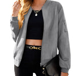 Faux Bomber Zip Up Lightweight Jacket Coat with Pockets - Nadorine (Us Only)